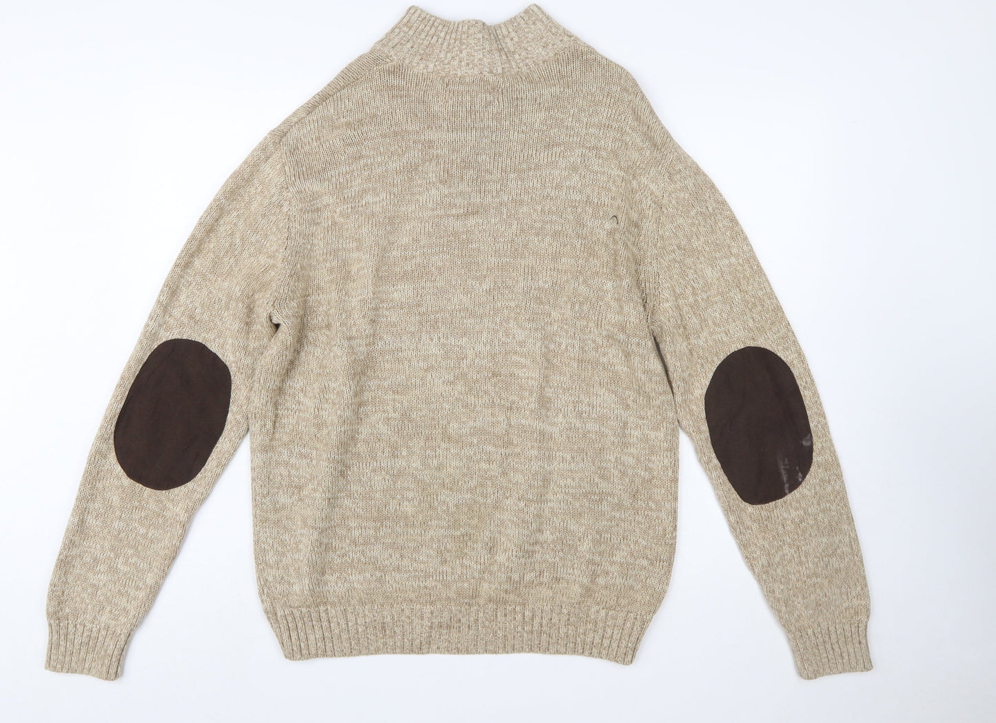 Chaps Men's Beige Cotton Henley Mock Neck Jumper Size L