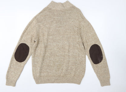 Chaps Men's Beige Cotton Henley Mock Neck Jumper Size L