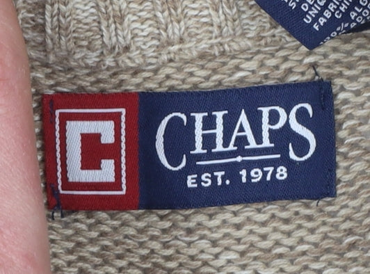 Chaps Men's Beige Cotton Henley Mock Neck Jumper Size L