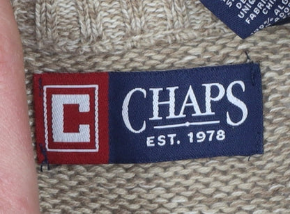 Chaps Men's Beige Cotton Henley Mock Neck Jumper Size L