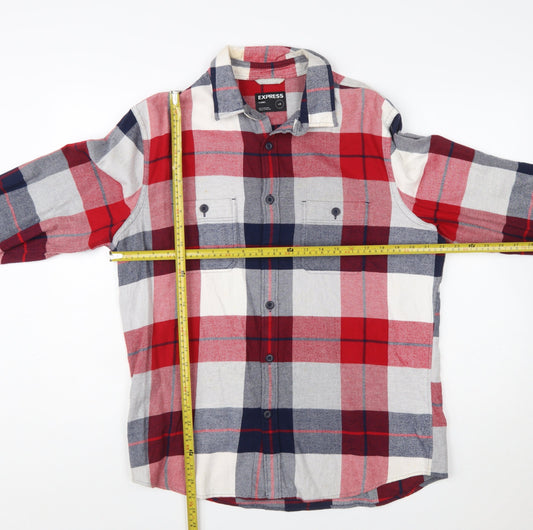 Express Men's Red Plaid Flannel Button-Up Shirt Size L