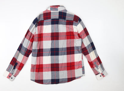 Express Men's Red Plaid Flannel Button-Up Shirt Size L