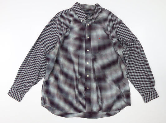 Nautica Men's Blue Check Long Sleeve Button-Down Cotton Shirt XXL