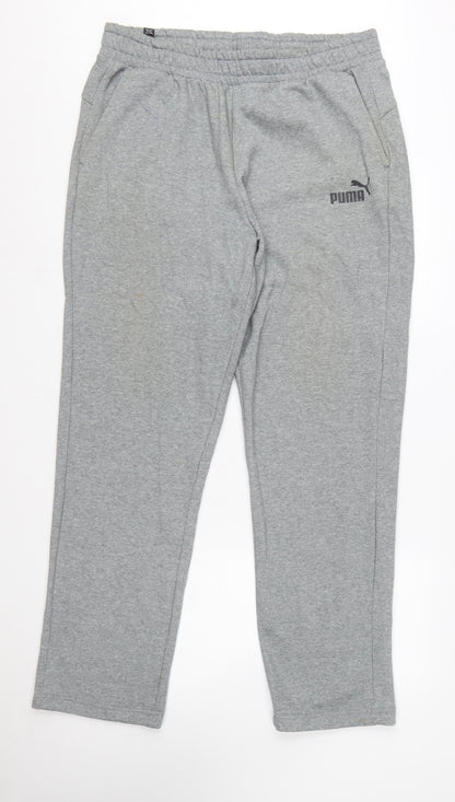 Puma Men Grey 2XL Regular Fit Sweatpants Cotton Blend