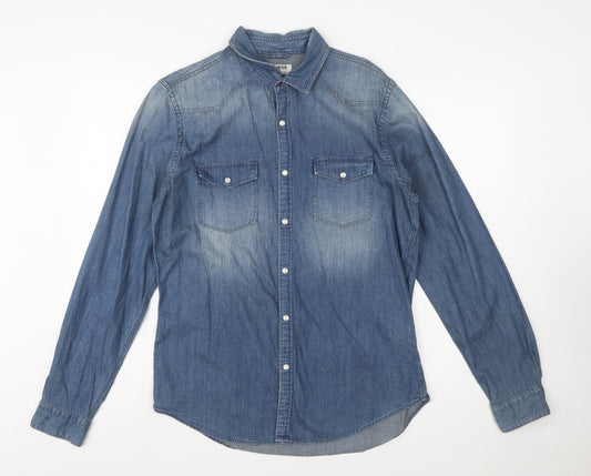 Express Men's Blue Denim Long Sleeve Button-Up Western Shirt Size M
