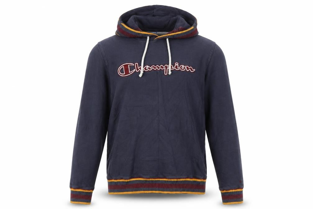Champion Men's Blue Pullover Hoodie Large Logo Cotton Sweatshirt