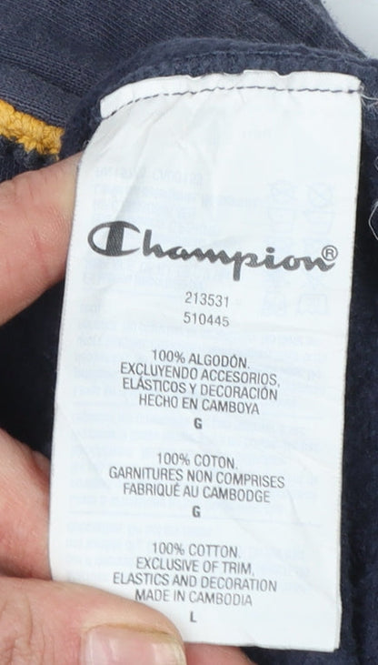 Champion Men's Blue Pullover Hoodie Large Logo Cotton Sweatshirt