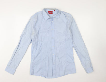 Hugo Boss Men's Blue Slim Fit Long Sleeve Cotton Shirt M