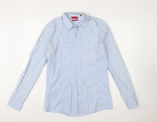 Hugo Boss Men's Blue Slim Fit Long Sleeve Cotton Shirt M