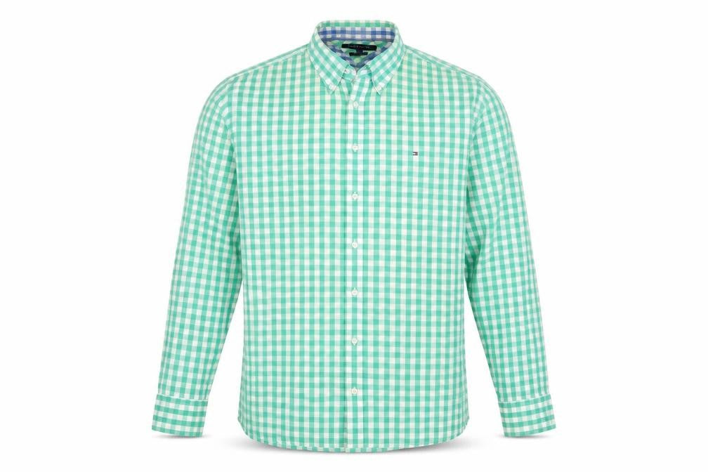 Tommy Hilfiger Men's Green Check 2XL Button-Down Cotton Shirt