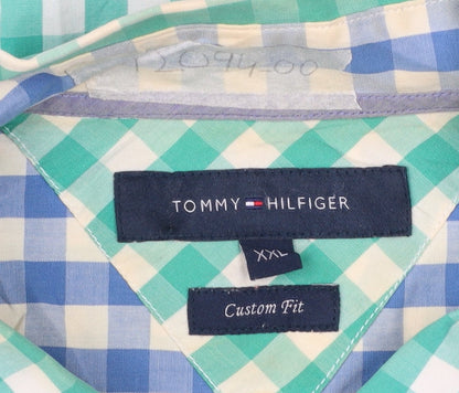 Tommy Hilfiger Men's Green Check 2XL Button-Down Cotton Shirt