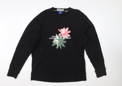 Jack & Jones Originals Men's Black 2XL Graphic Flower Crew Sweatshirt