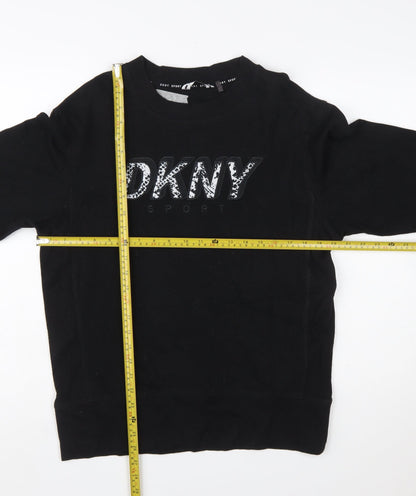 DKNY Sport Women's Black Small Pullover Sweatshirt with Logo Detail