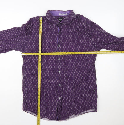 Hugo Boss Men's Purple Polka Dot Slim Fit Long Sleeve Shirt XL