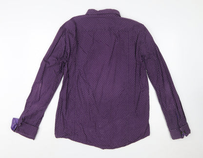 Hugo Boss Men's Purple Polka Dot Slim Fit Long Sleeve Shirt XL