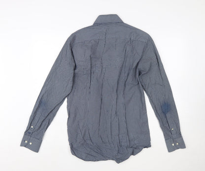 Tommy Hilfiger Men's Blue Slim Fit Long Sleeve Cotton Shirt 15.5