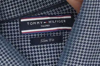 Tommy Hilfiger Men's Blue Slim Fit Long Sleeve Cotton Shirt 15.5