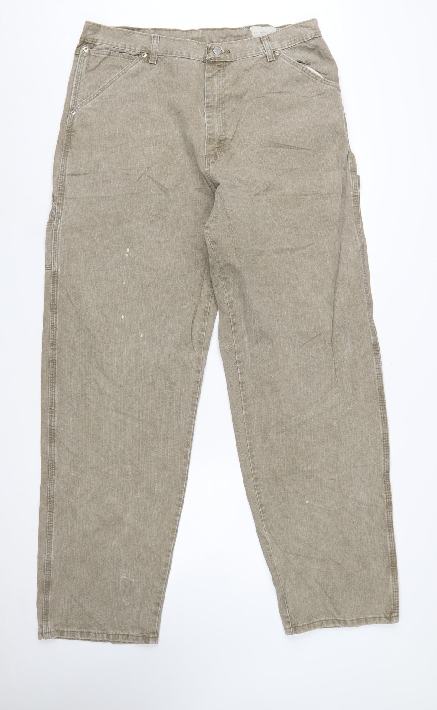 Wrangler Men Beige 36x34 Straight Relaxed Fit Denim Jeans