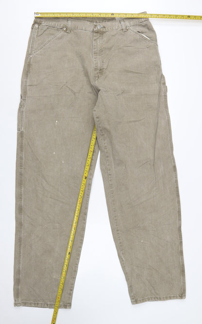 Wrangler Men Beige 36x34 Straight Relaxed Fit Denim Jeans