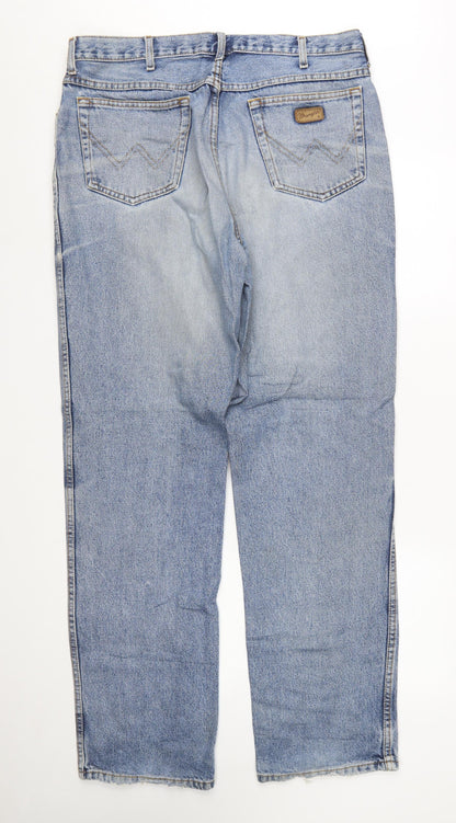 Wrangler Men's Blue 36x34 Straight Leg Vintage Denim Jeans