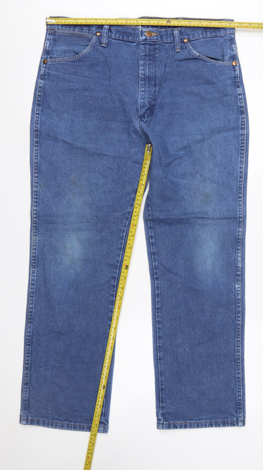Wrangler Men's Blue Regular Fit Straight Leg Denim Jeans 36x30