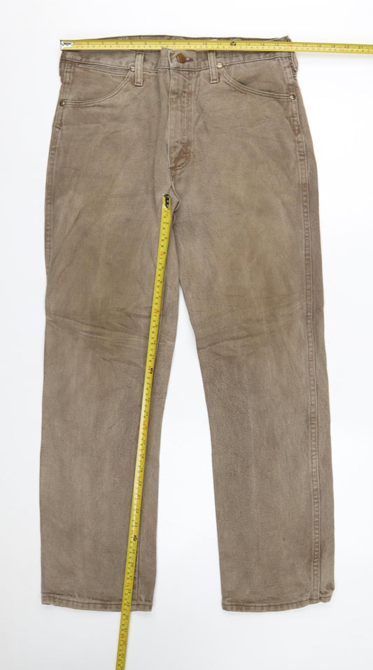 Wrangler Men's Beige Straight Leg Jeans 35x30 Cotton Denim Classic Fit