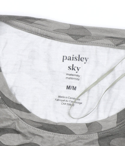 Paisley Sky Women's Green Camouflage Knot Hem Maternity T-Shirt - Size M