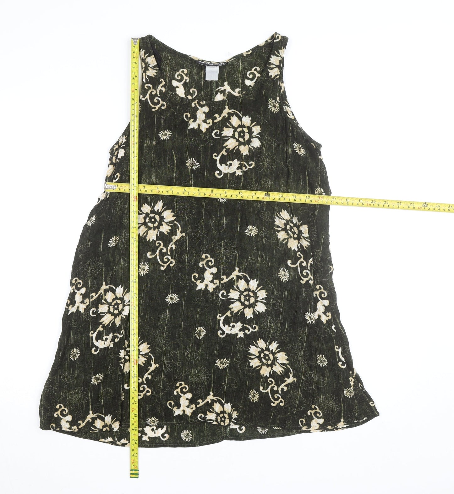 All That Jazz Womens Green Floral Bohemian Sleeveless Tunic Top M