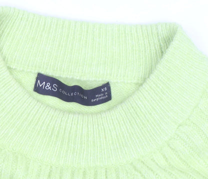 Marks and Spencer Women's Green XS Mock Neck Ribbed Knit Jumper
