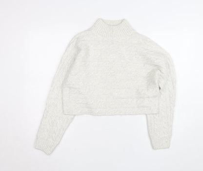 New Look Women's White Cable-Knit High Neck Jumper Size M