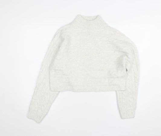 New Look Women's White Cable-Knit High Neck Jumper Size M