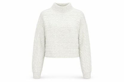 New Look Women's White Cable-Knit High Neck Jumper Size M