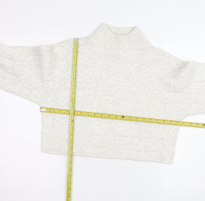 New Look Women's White Cable-Knit High Neck Jumper Size M