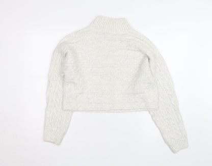 New Look Women's White Cable-Knit High Neck Jumper Size M