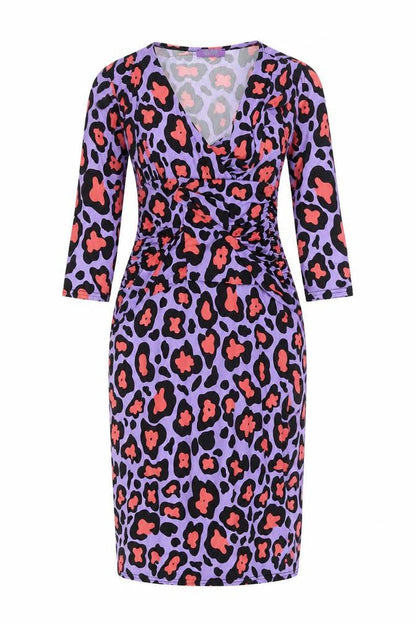 Onjenu London Women’s Purple Leopard Ruched Bodycon Dress Size 10