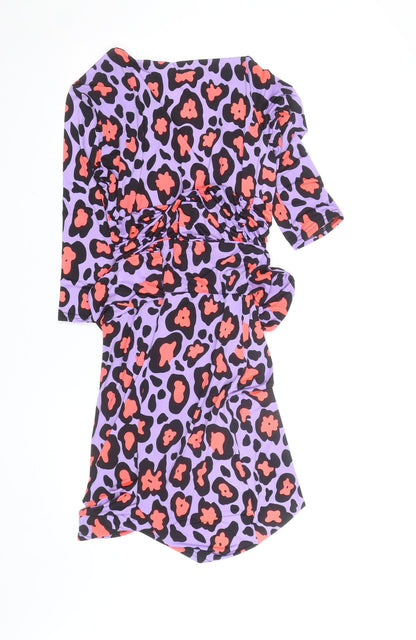 Onjenu London Women’s Purple Leopard Ruched Bodycon Dress Size 10