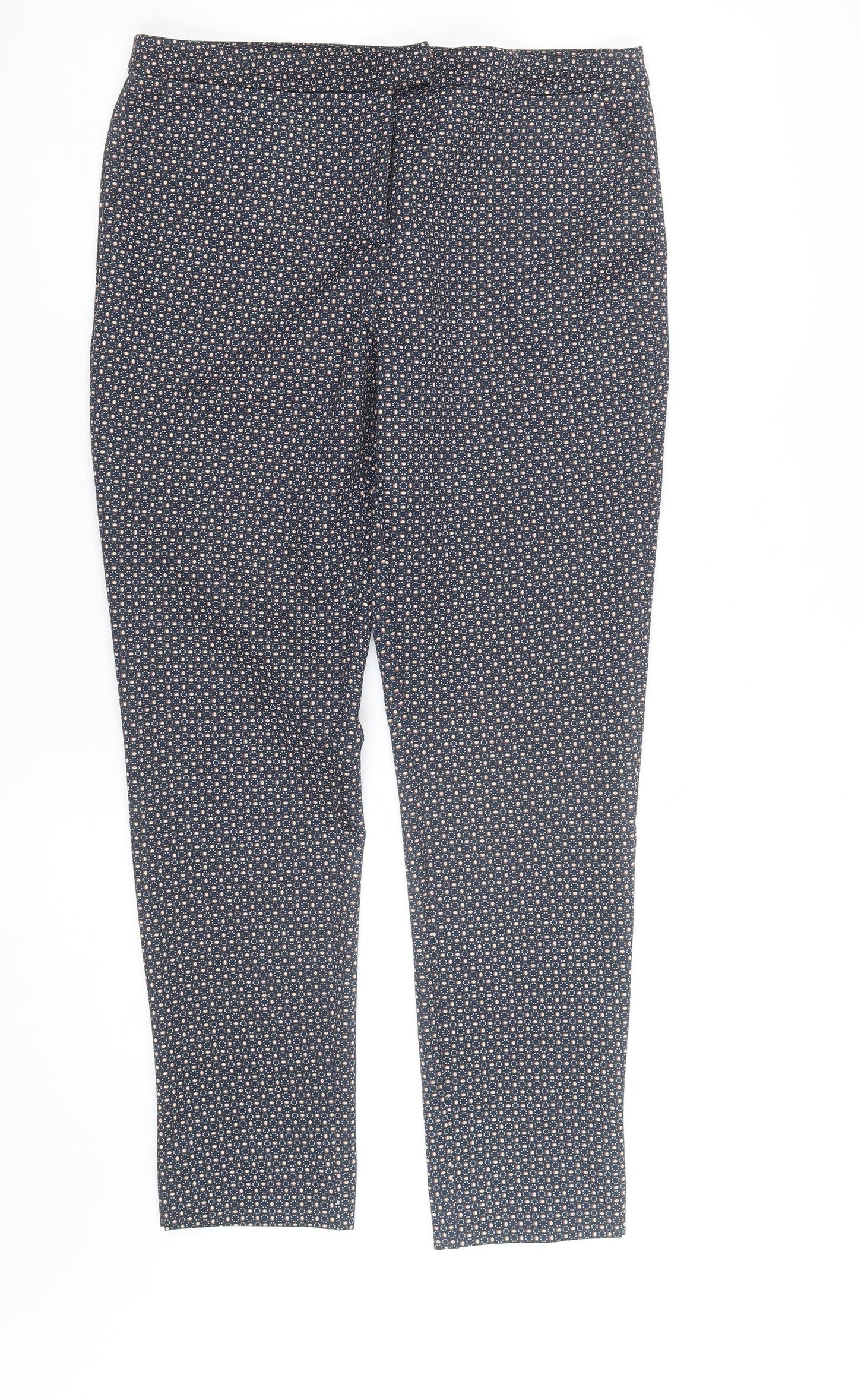 Dunnes Women's Blue Geometric Slim Tapered Stretch Trousers Size 12
