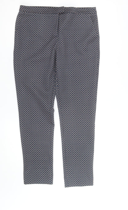 Dunnes Women's Blue Geometric Slim Tapered Stretch Trousers Size 12