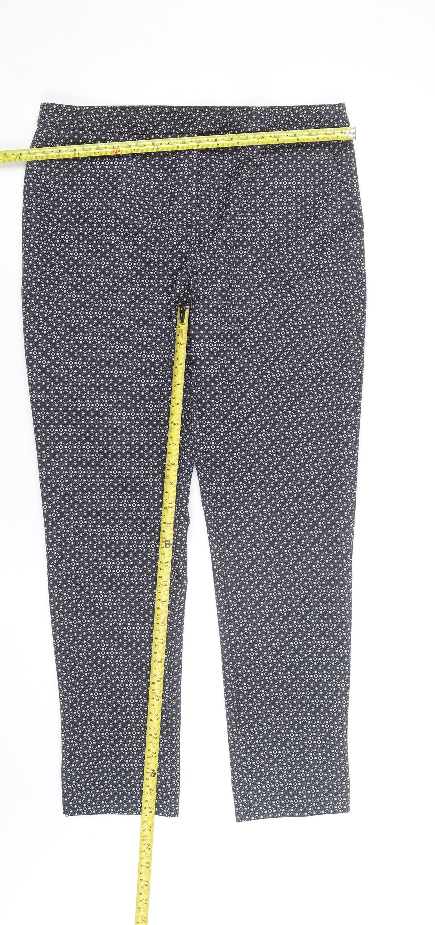 Dunnes Women's Blue Geometric Slim Tapered Stretch Trousers Size 12