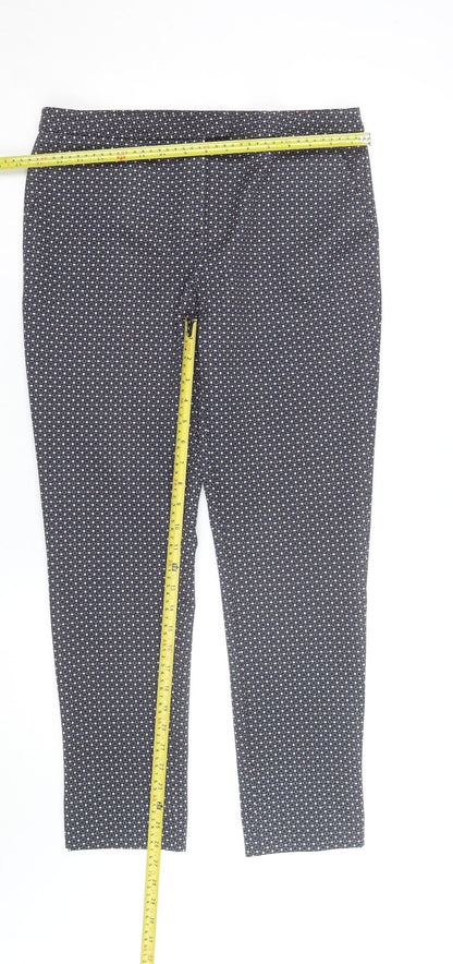 Dunnes Women's Blue Geometric Slim Tapered Stretch Trousers Size 12