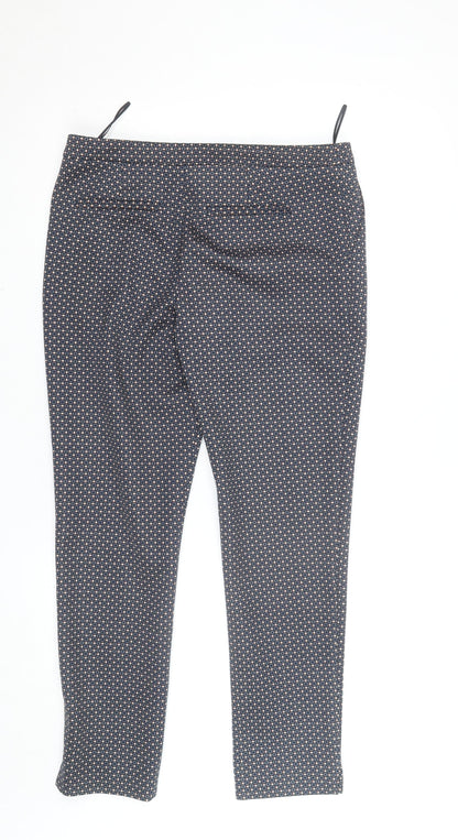 Dunnes Women's Blue Geometric Slim Tapered Stretch Trousers Size 12