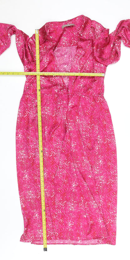 Paul Costelloe Living Studio Women’s Pink Abstract Wrap Dress Size 12