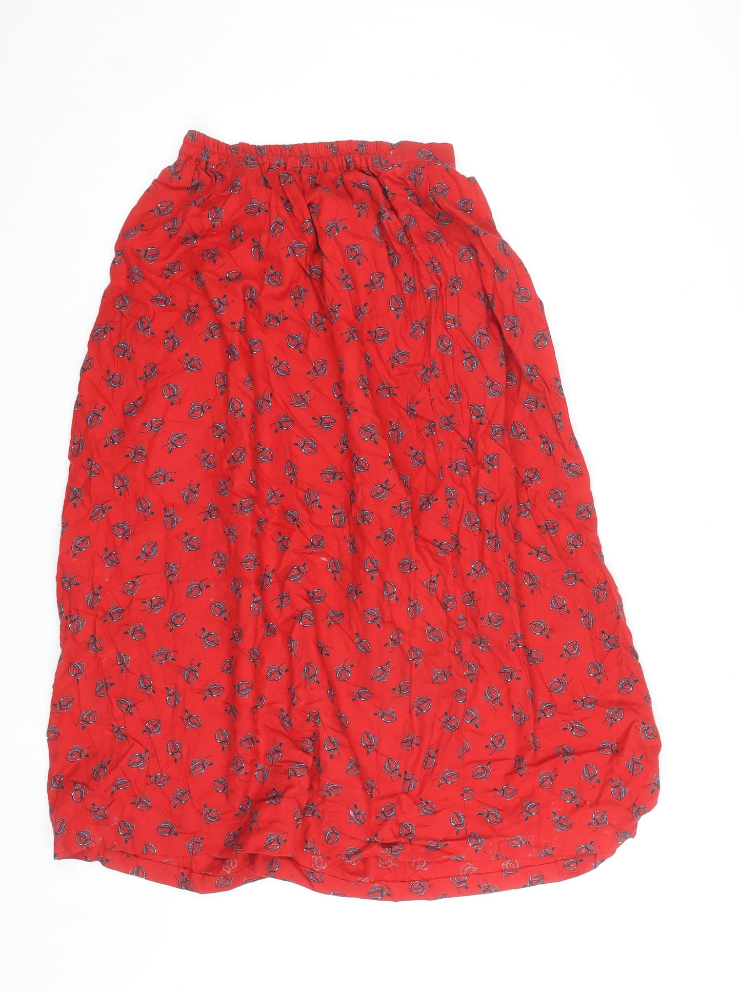 Viyella Women Red Floral Cotton Wool Midi A-Line Skirt M