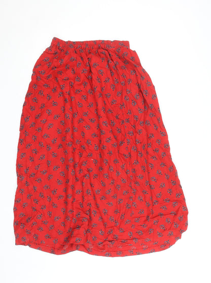 Viyella Women Red Floral Cotton Wool Midi A-Line Skirt M