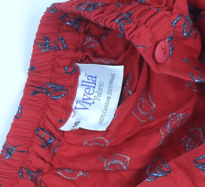 Viyella Women Red Floral Cotton Wool Midi A-Line Skirt M