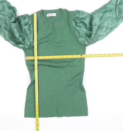 Gallery Women Green Puff Sleeve Knit Top XS Crew Neck Elegant Style