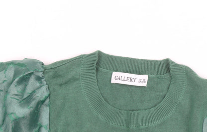 Gallery Women Green Puff Sleeve Knit Top XS Crew Neck Elegant Style