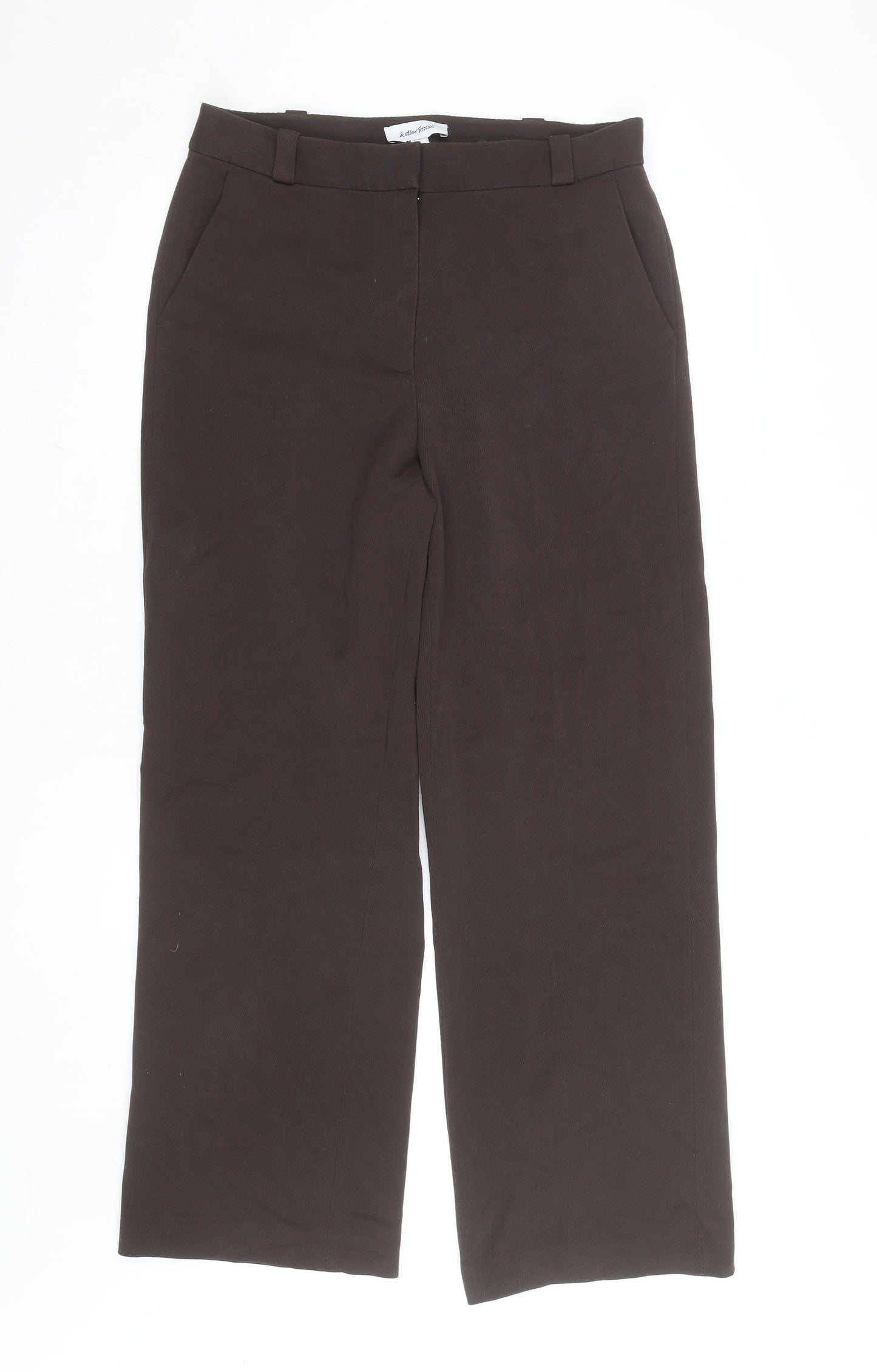 & Other Stories Women Brown 14 Straight Leg Polyester Blend Work Trousers