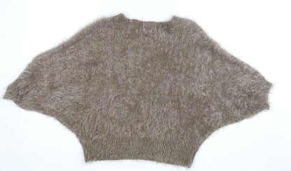 Cherry Couture Women Beige Fuzzy Sequin Heart Jumper Size M