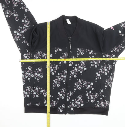 Skechers Womens Black Floral 2XL Track Jacket Full Zip Lightweight